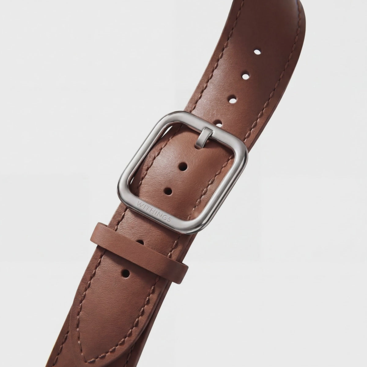Bracelet en cuir incurvé marron foncé & argent