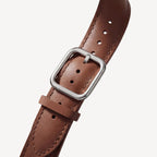 Bracelet en cuir incurvé marron foncé & argent