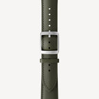 Bracelet en cuir incurvé vert kaki & argent