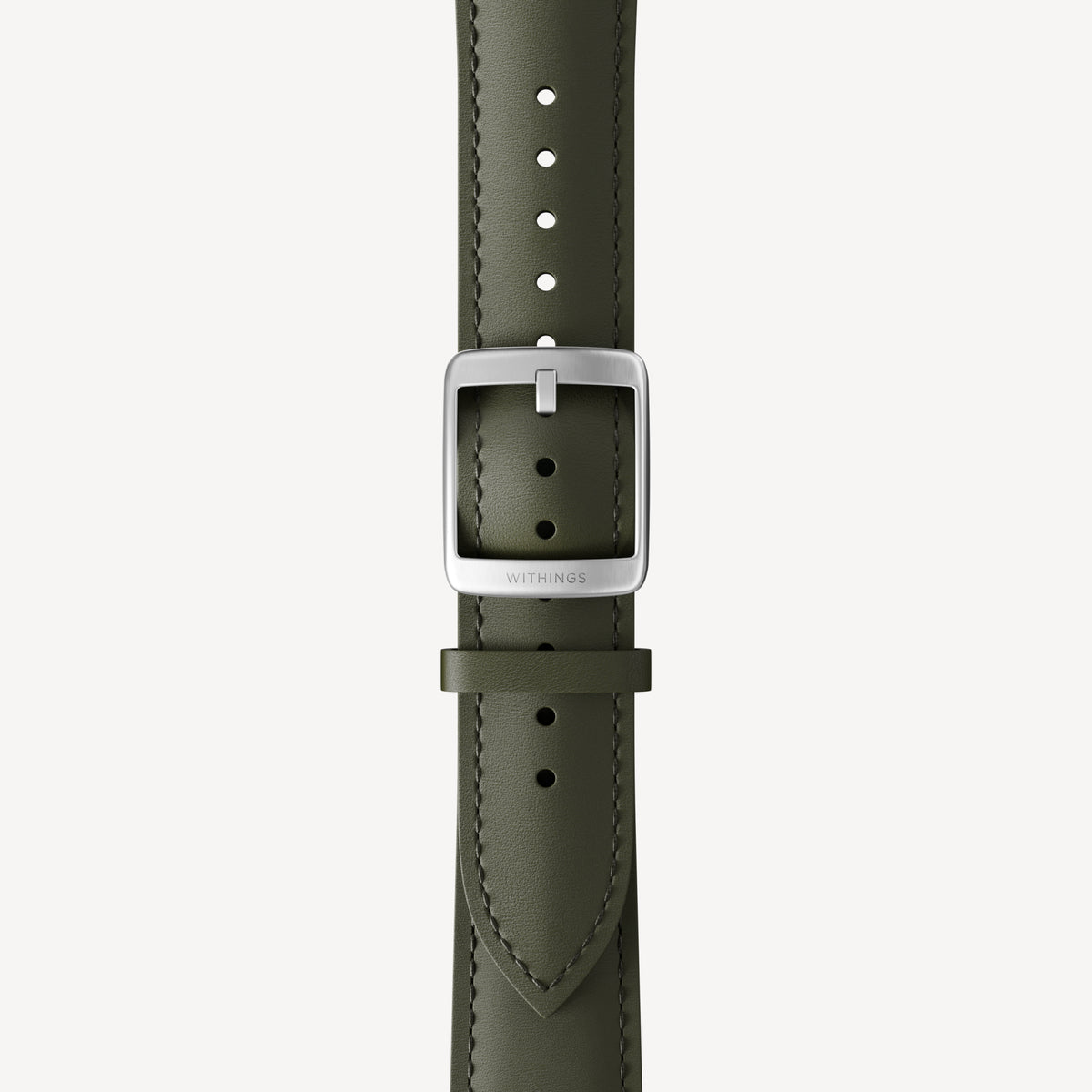 Bracelet en cuir incurvé vert kaki & argent