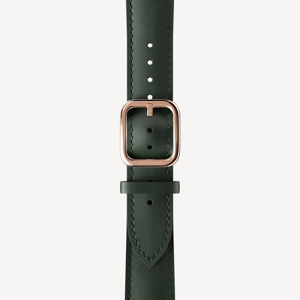 Bracelet en cuir incurvé vert kaki & argent