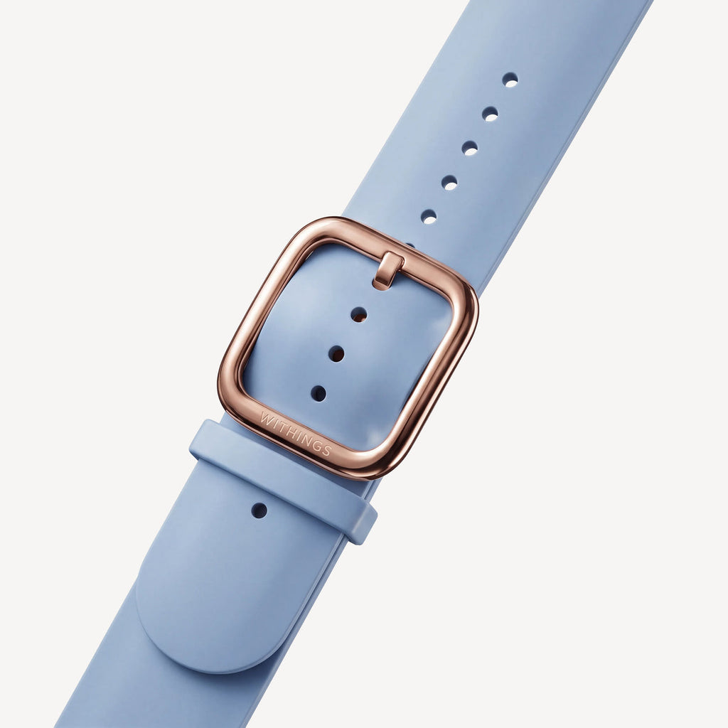 Bracelet Sport Premium en Fluoroélastomère Bleu Clair & Or Rose